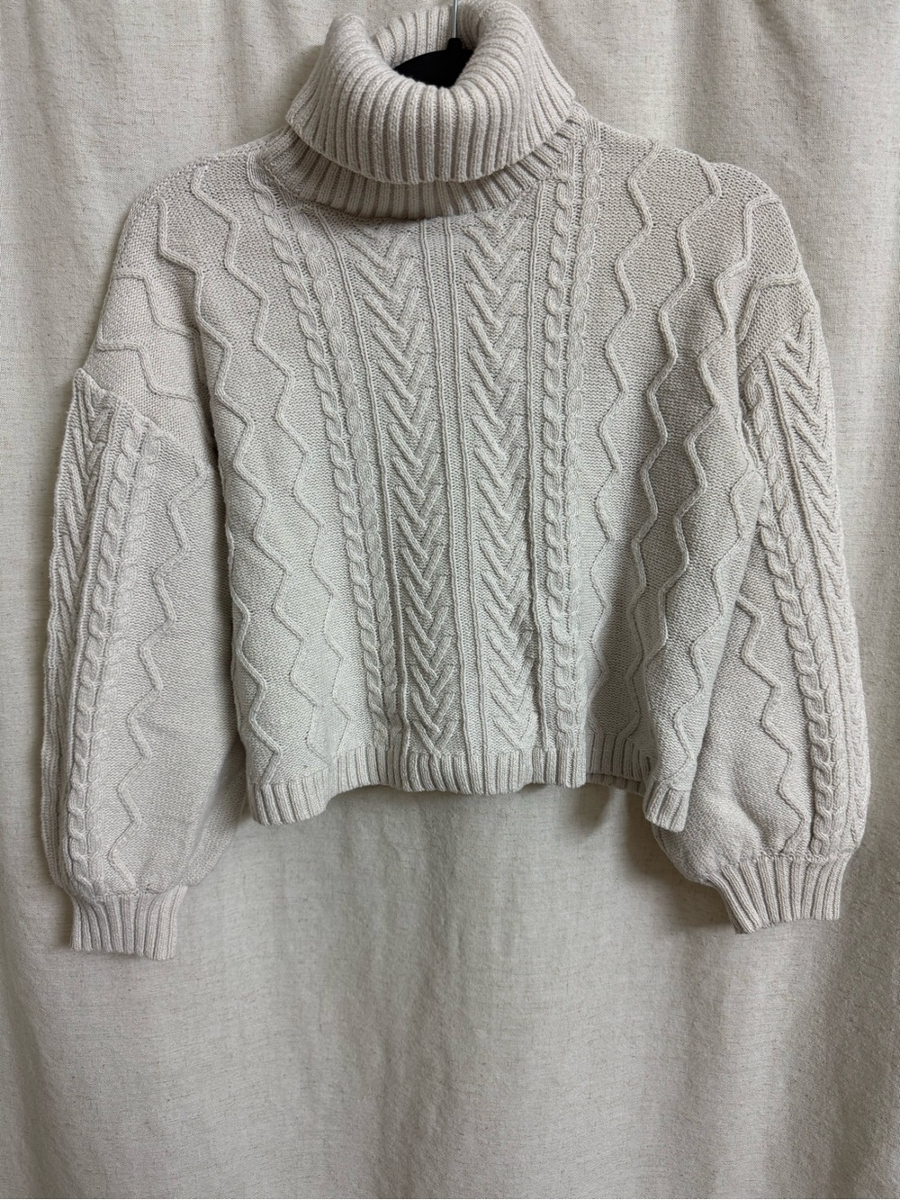 White Cable Knit Cropped Turtleneck Sweater